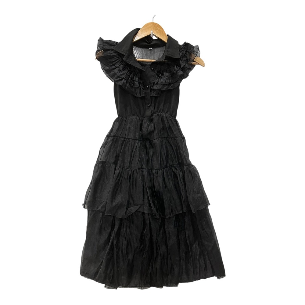 Black Ruffled Tiered Midi Dress Girls 8-10 Collared Sleeveless Witchy Whimsigoth